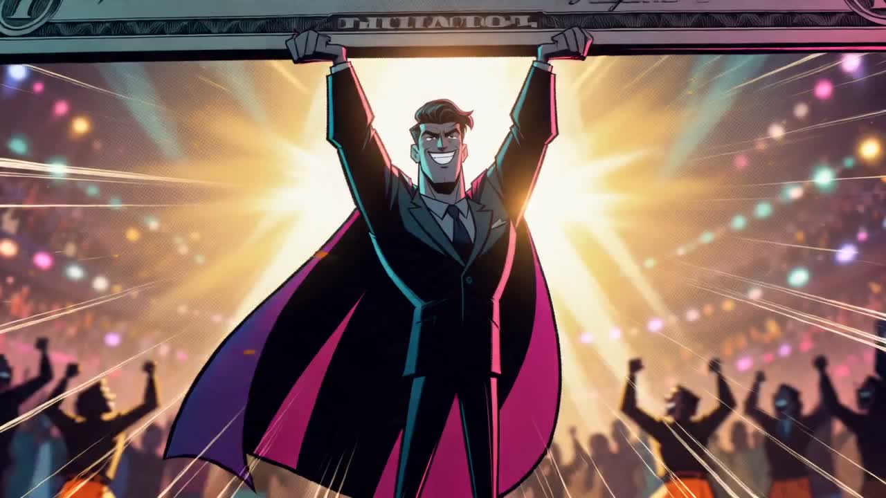 The Riskmaster hoists a giant novelty check